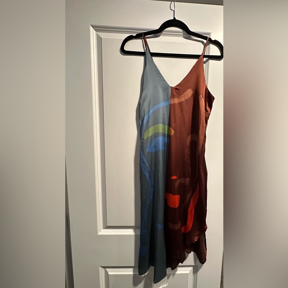 Carmen Marc Valvo multi-coloured maxi dress with a unique front and back.
